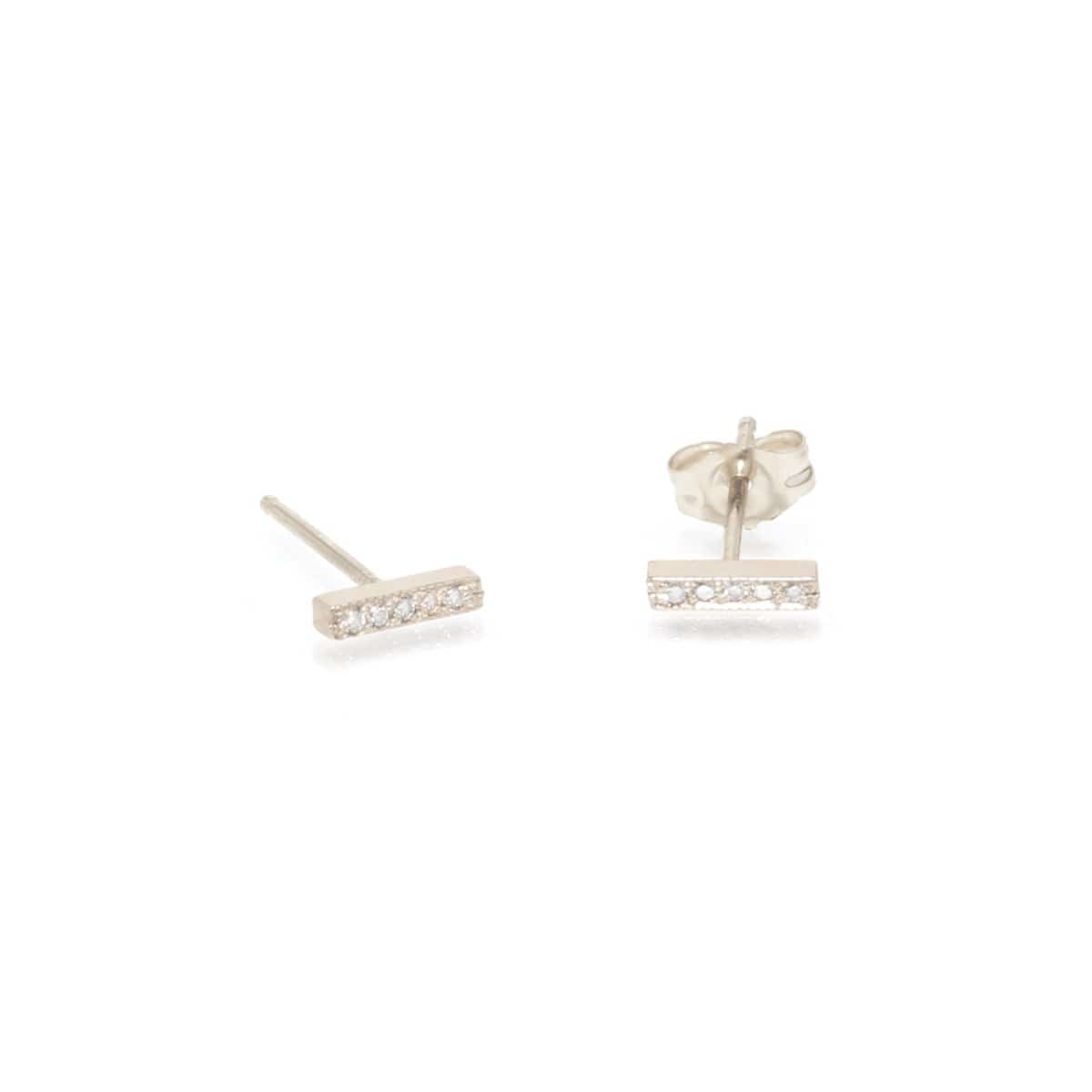 14K White Gold Diamond Bar Stud Earrings