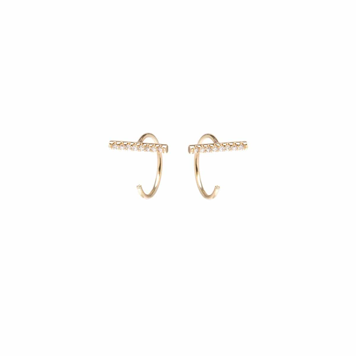 14K Yellow Gold Diamond Bar Hug Earrings