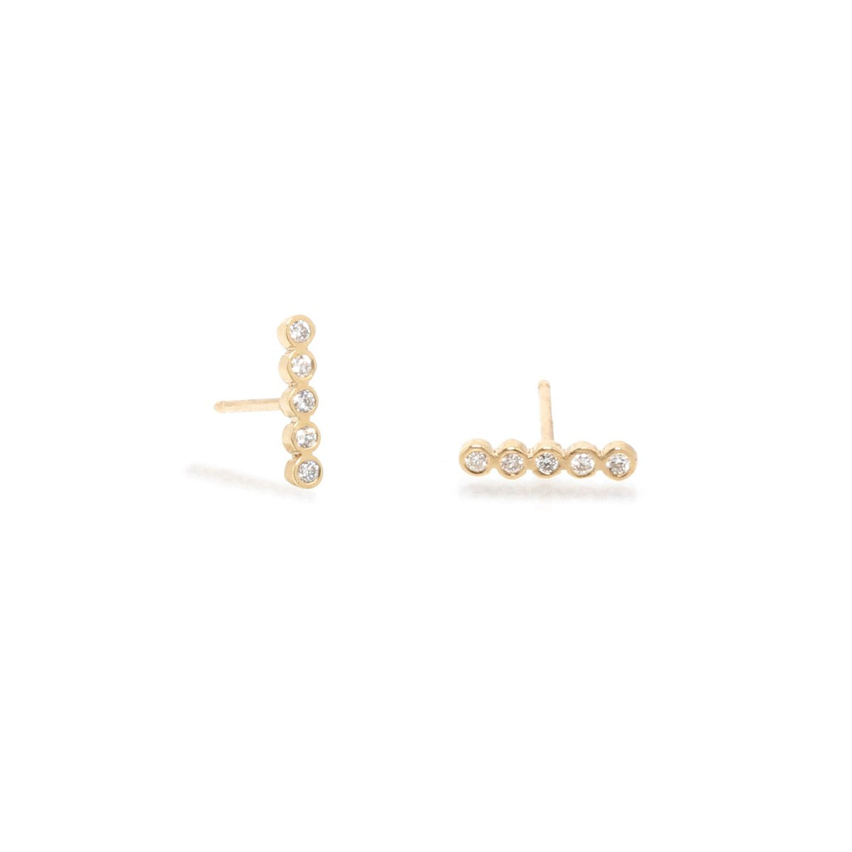 14K White Gold Bezel Set Diamond Bar Stud Earrings