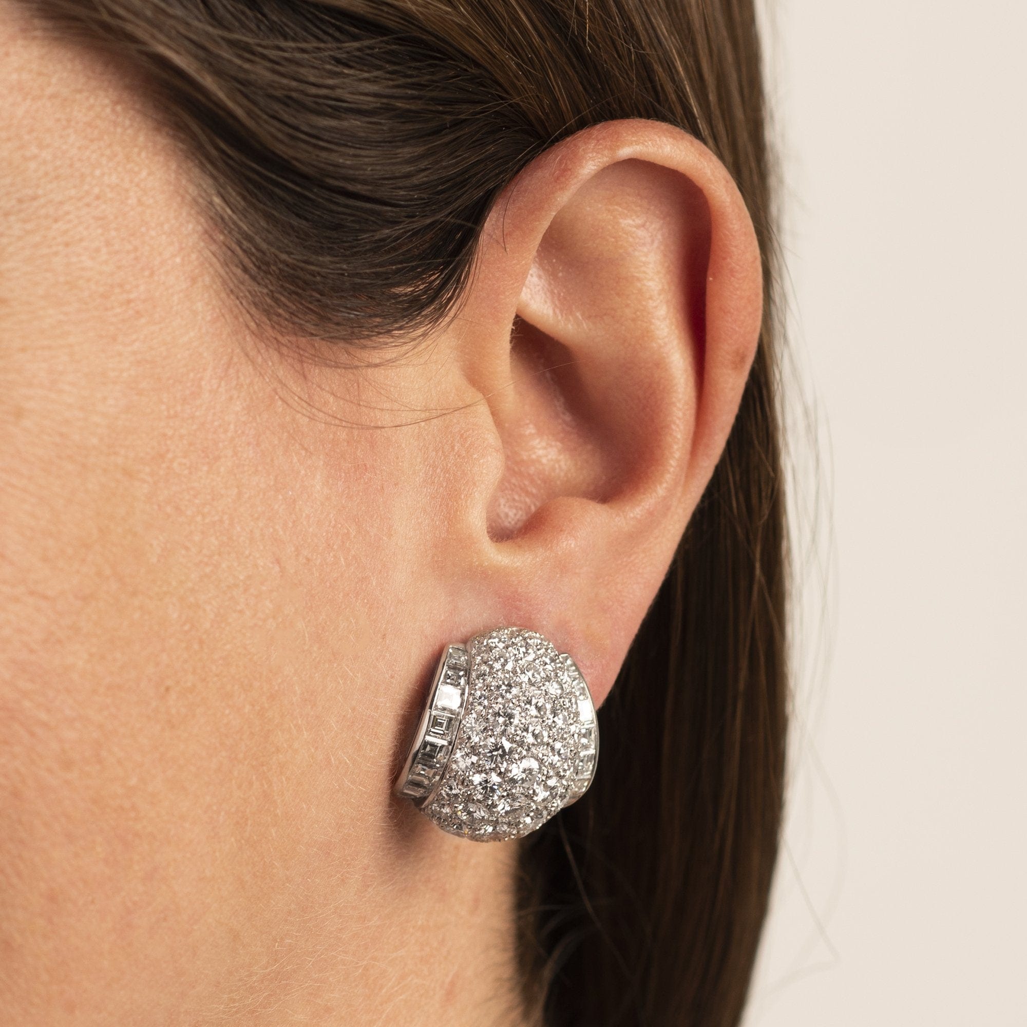 Platinum Pave Diamond Omega Earrings