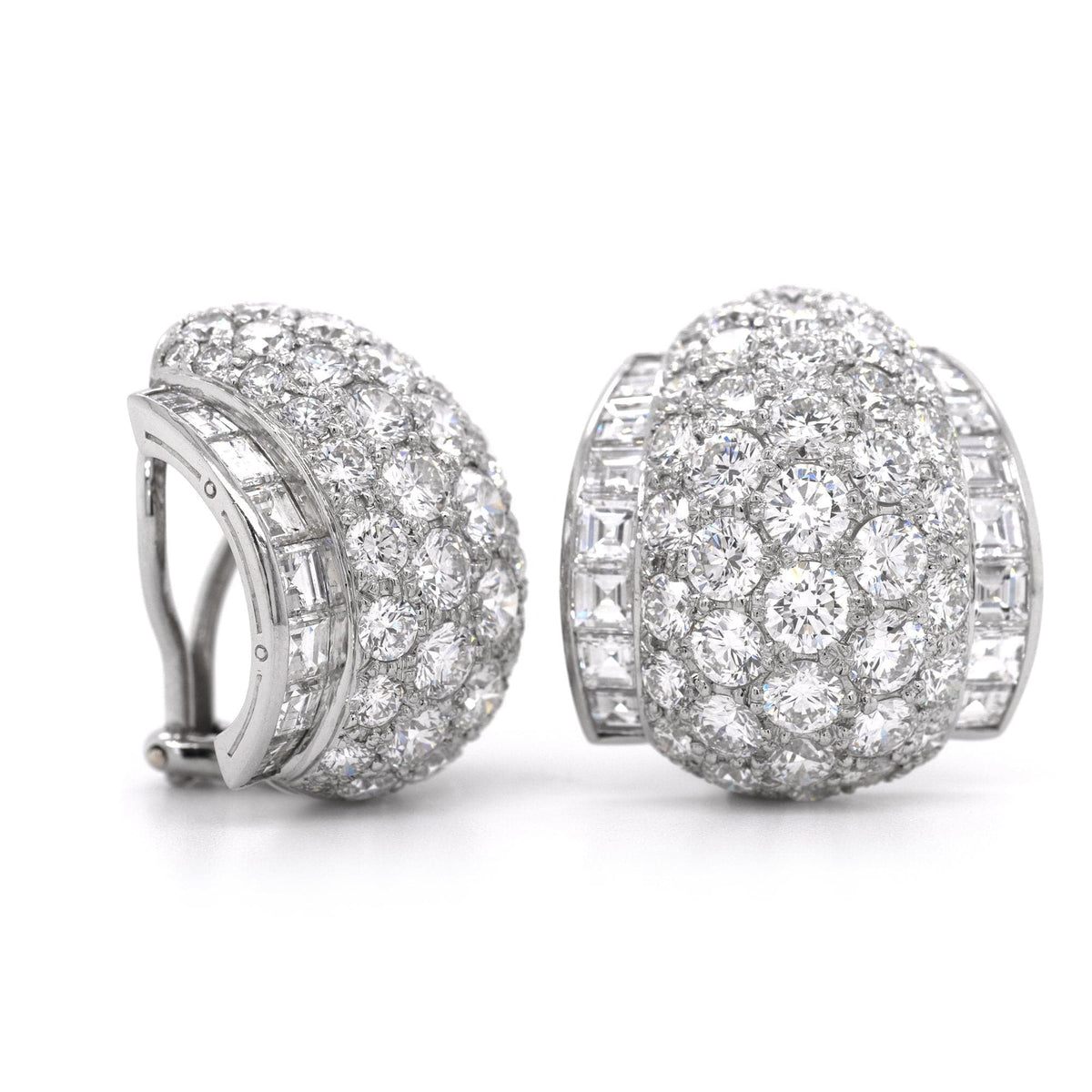 Platinum Pave Diamond Omega Earrings