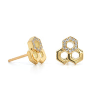 18K Yellow Gold Diamond Hexagon Earrings