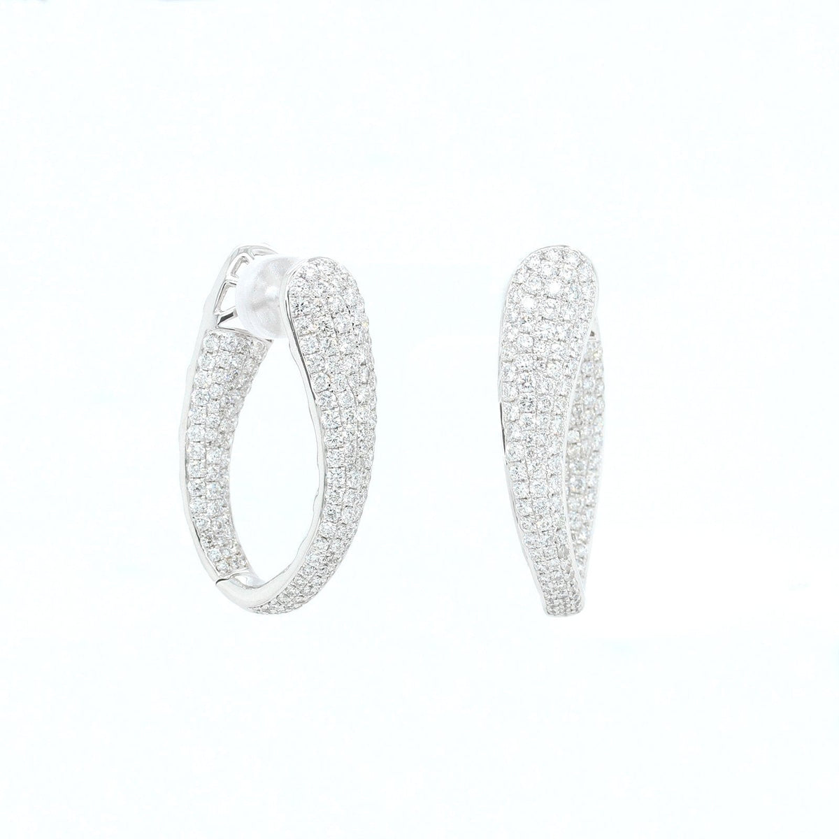 18K White Gold Multi Row Inside Outside Diamond Hoop Earrings