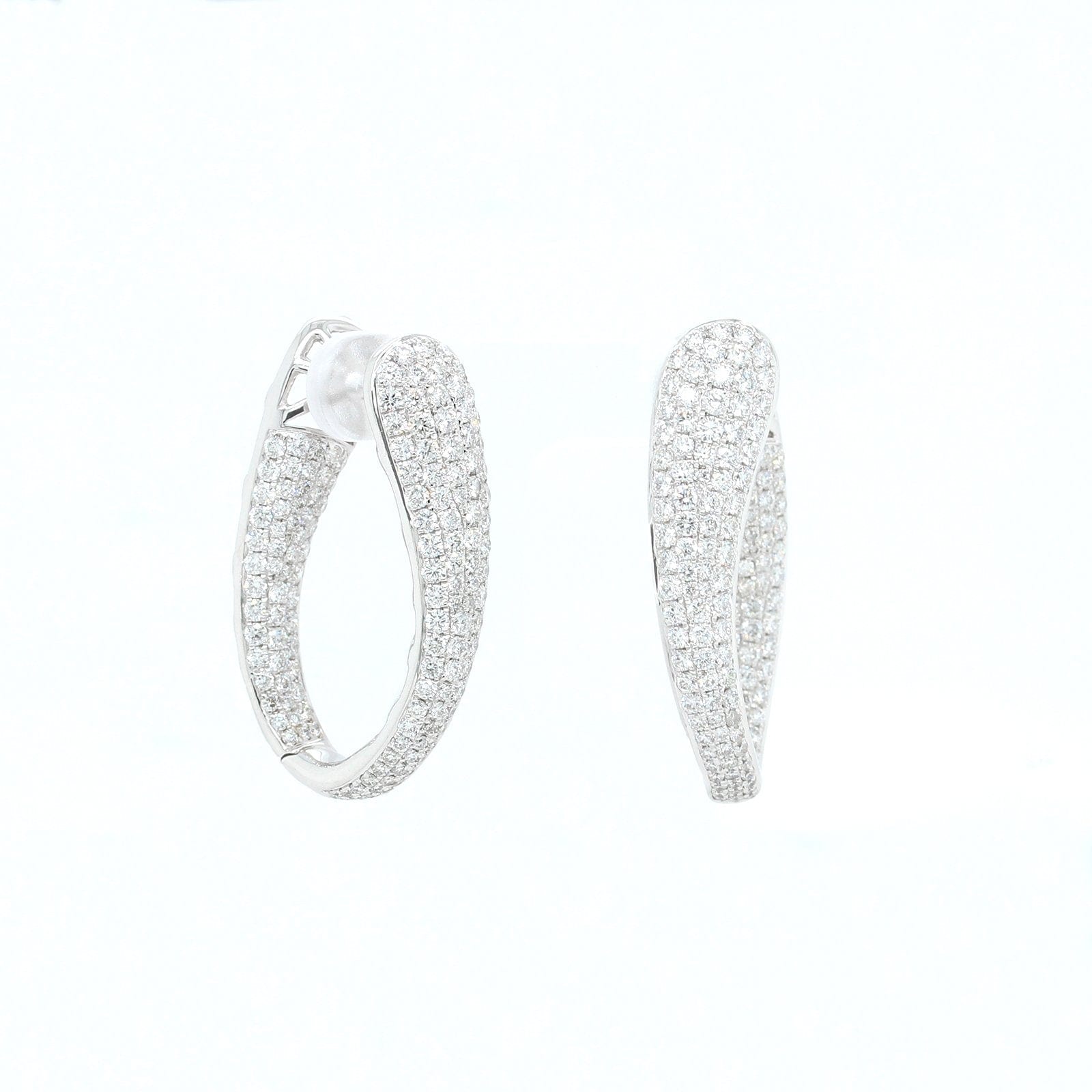 18K White Gold Multi Row Inside Outside Diamond Hoop Earrings