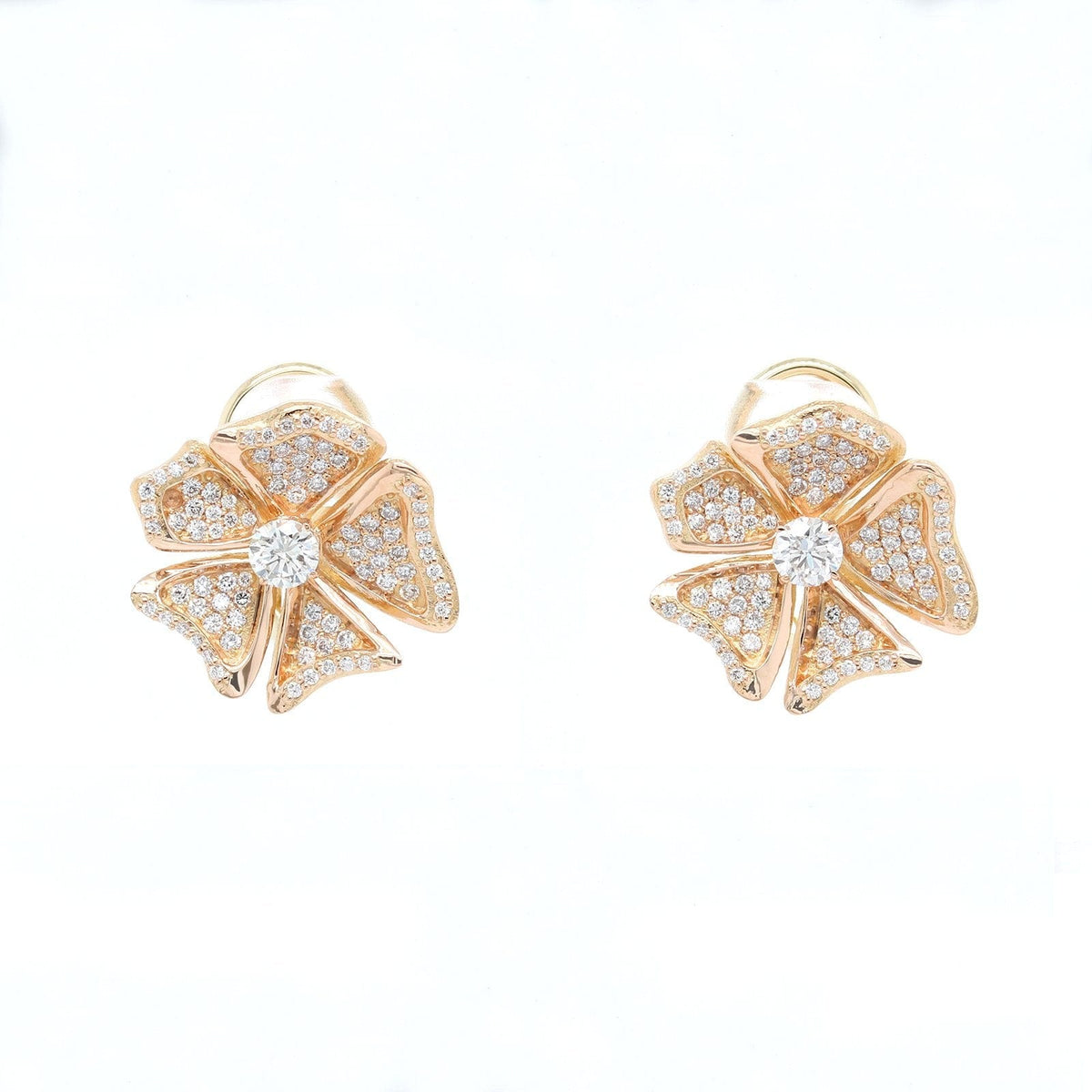 18K Rose Gold Flower Diamond Stud Earrings