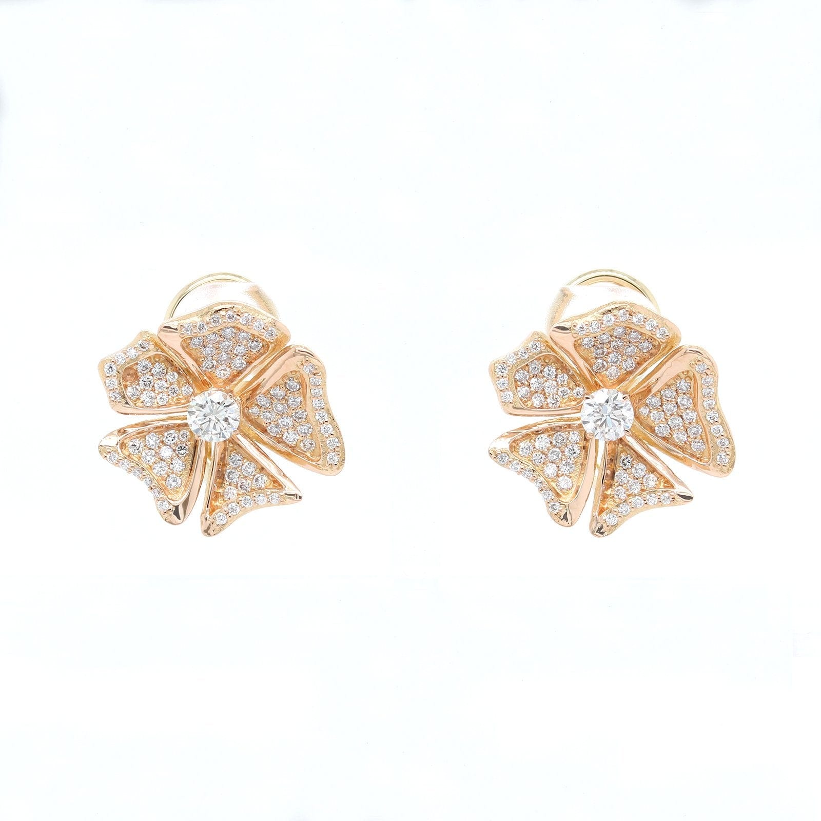 18K Rose Gold Flower Diamond Stud Earrings