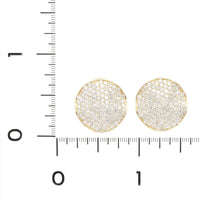 18K Yellow Gold Pave Diamond Round Disc Stud Earrings