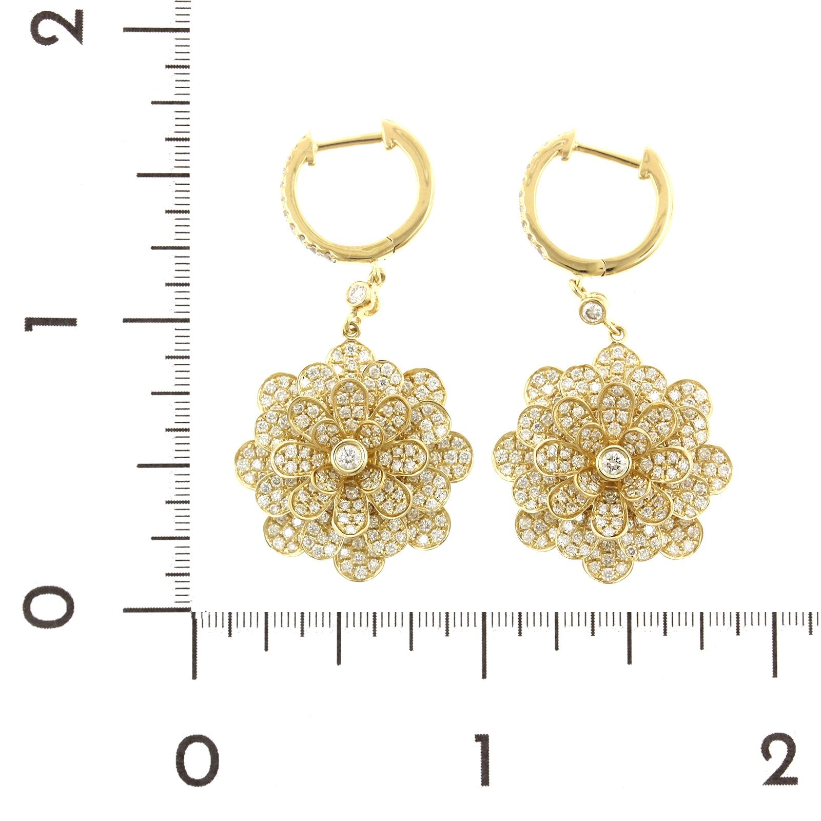 18K Yellow Gold Flower Diamond Drop Earrings