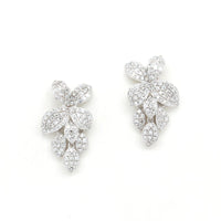 14K White Gold Flower Diamond Drop Earrings