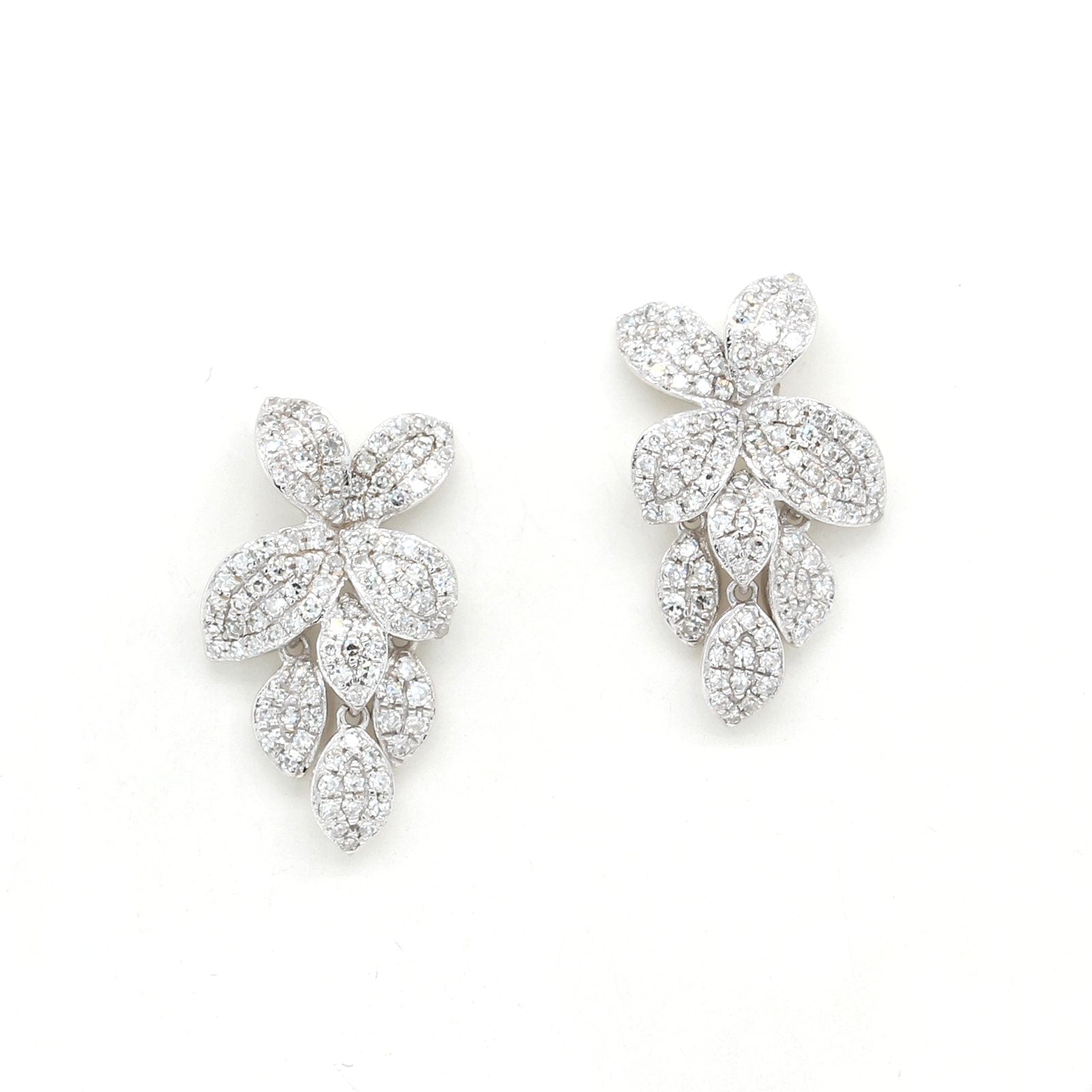 14K White Gold Flower Diamond Drop Earrings