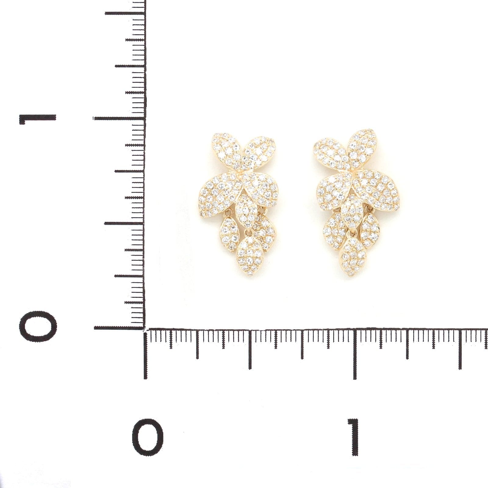 14K Yellow Gold Flower Diamond Drop Earrings
