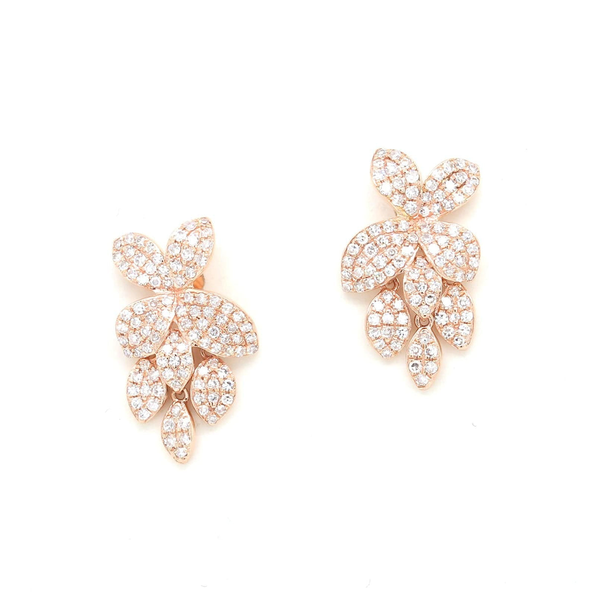 14K Rose Gold Flower Diamond Drop Earrings
