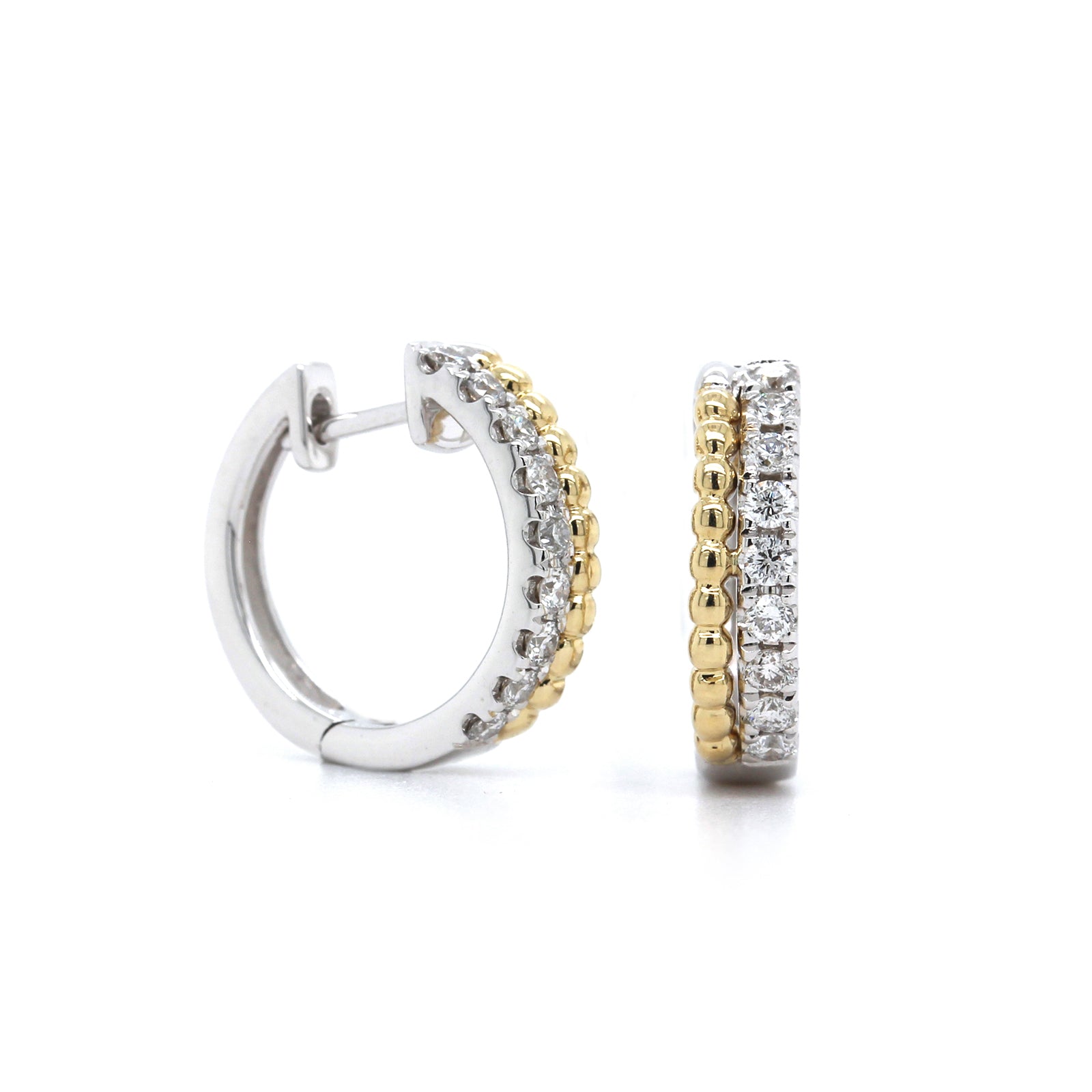 14K Two-tone Gold Diamond Huggie Hoop Earrings