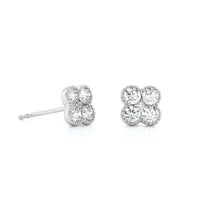 14K White Gold Diamond Clover Milgrain Stud Earrings