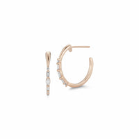 14K Rose Gold Marquise Diamond Hoop Earrings