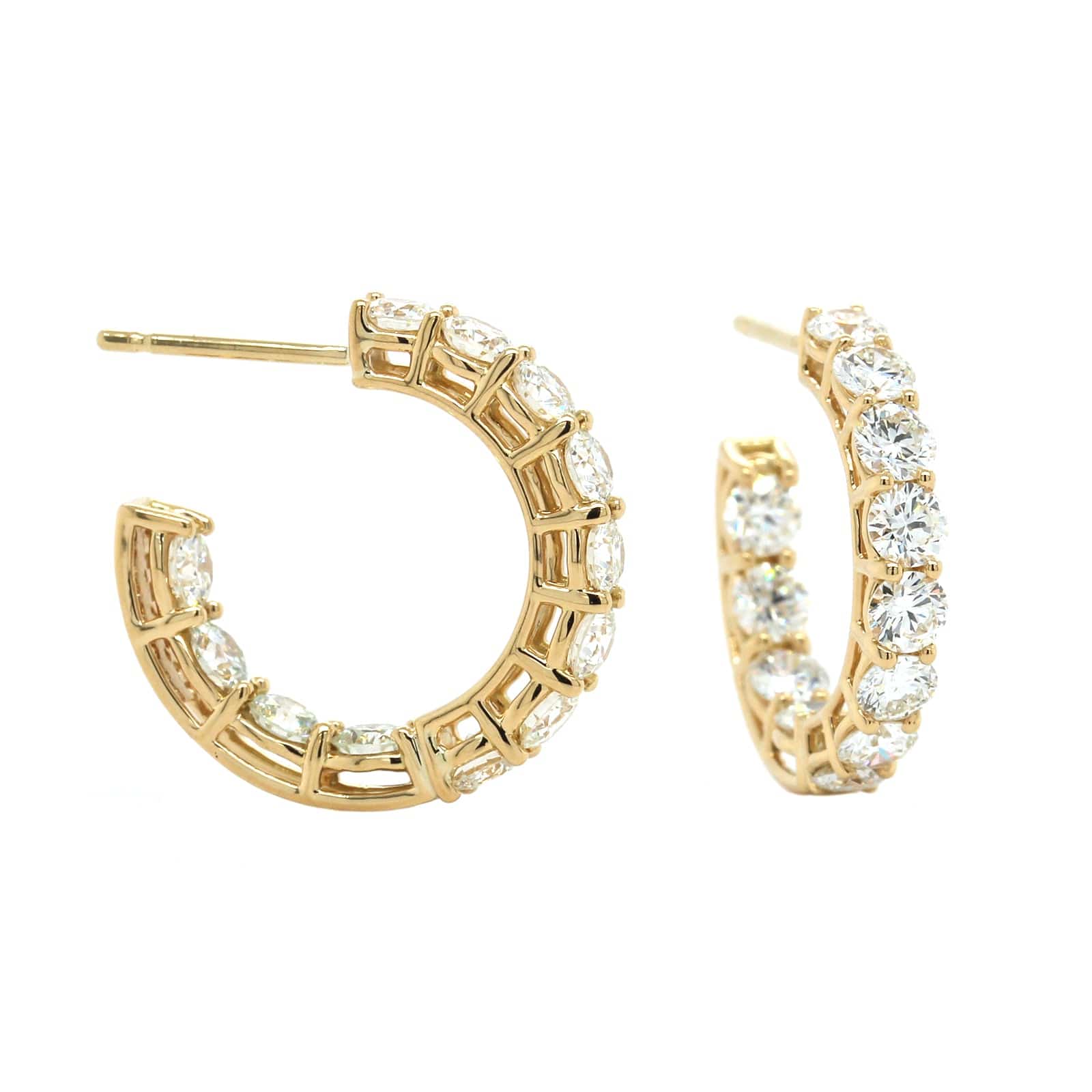 18K Yellow Gold Diamond Open Hoop Earrings