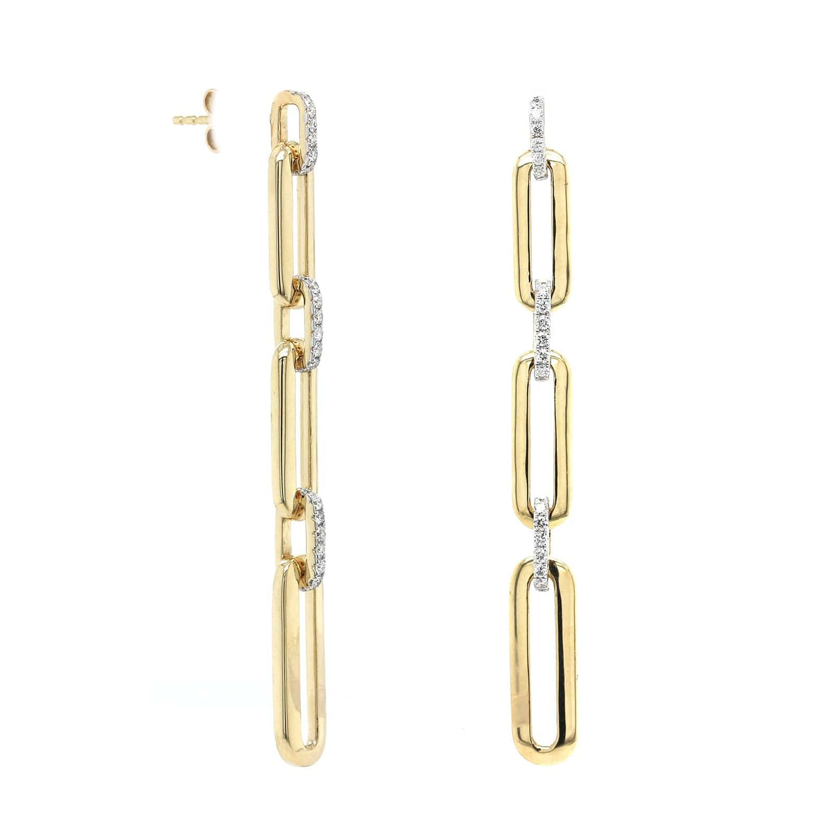 14K Yellow Gold Large Link Drop Diamond Earrings