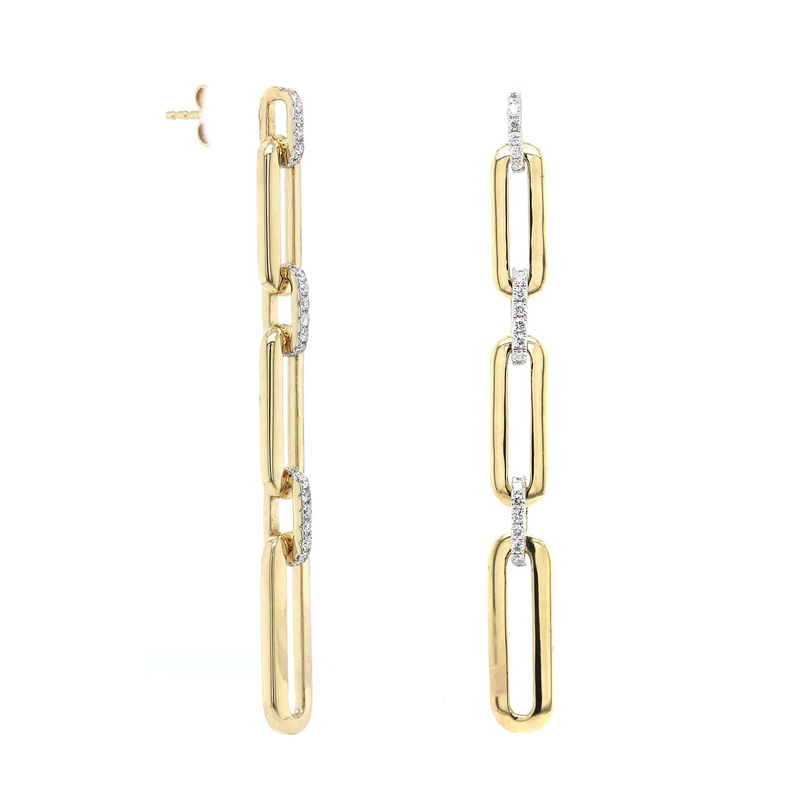14K Yellow Gold Large Link Drop Diamond Earrings