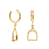 18K Yellow Gold Stirrup Brown Diamond Drop Earrings