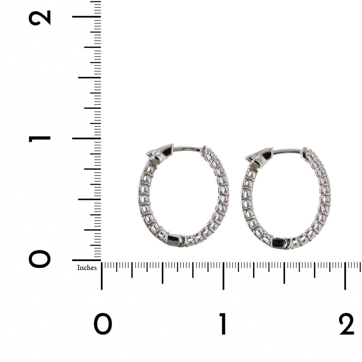 18K White Gold Diamond Oval Shape Hoop Earrings