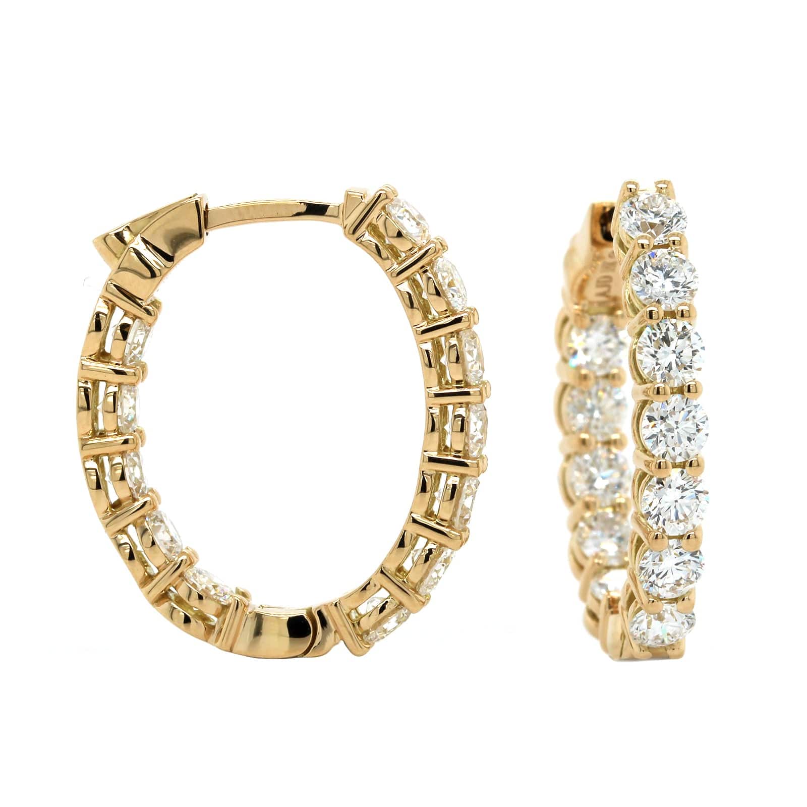 18K Yellow Gold Oval Shape Diamond Hoop Earrings