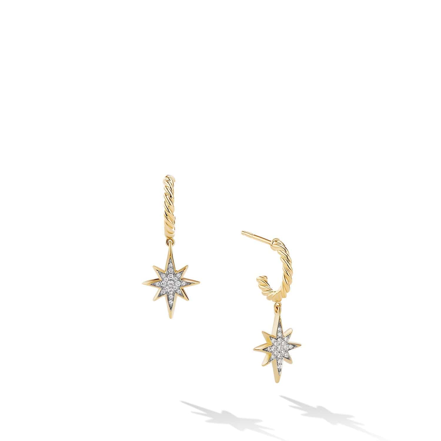 Cable Collectibles® North Star Drop Earrings in 18K Yellow Gold with Pavé Diamonds, Yellow Gold, Long's Jewelers