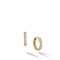 Sculpted Cable Huggie Hoop Earrings in 18K Yellow Gold with Pavé Diamonds, Long's Jewelers