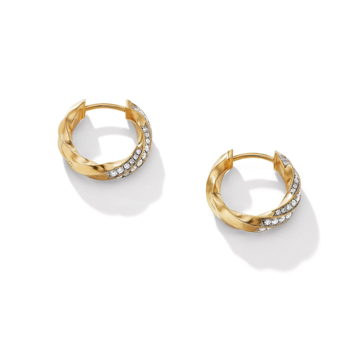 Cable Edge Huggie Hoop Earrings in Recycled 18K Yellow Gold with Pavé Diamonds