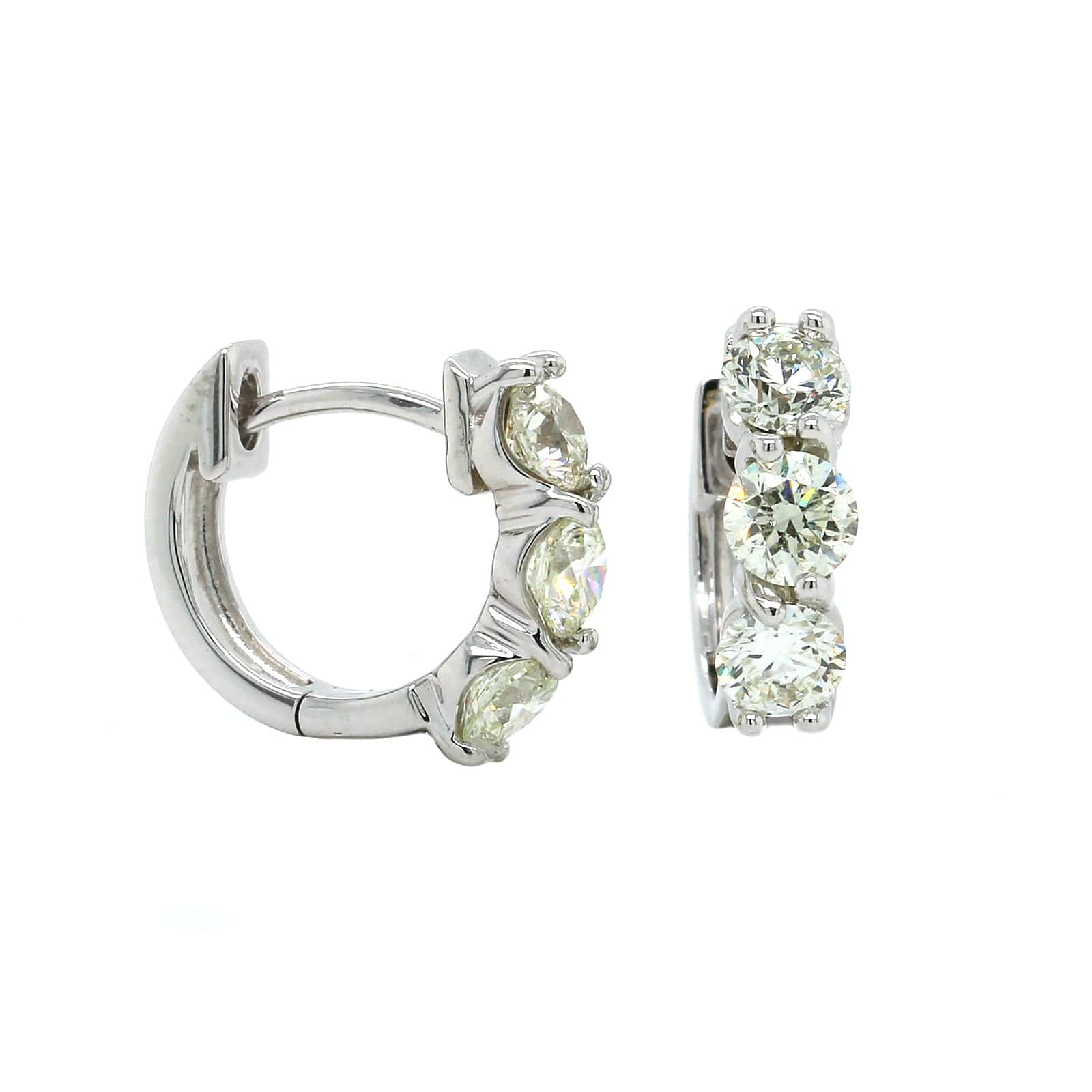 14K White Gold Round Diamond Huggie Earrings