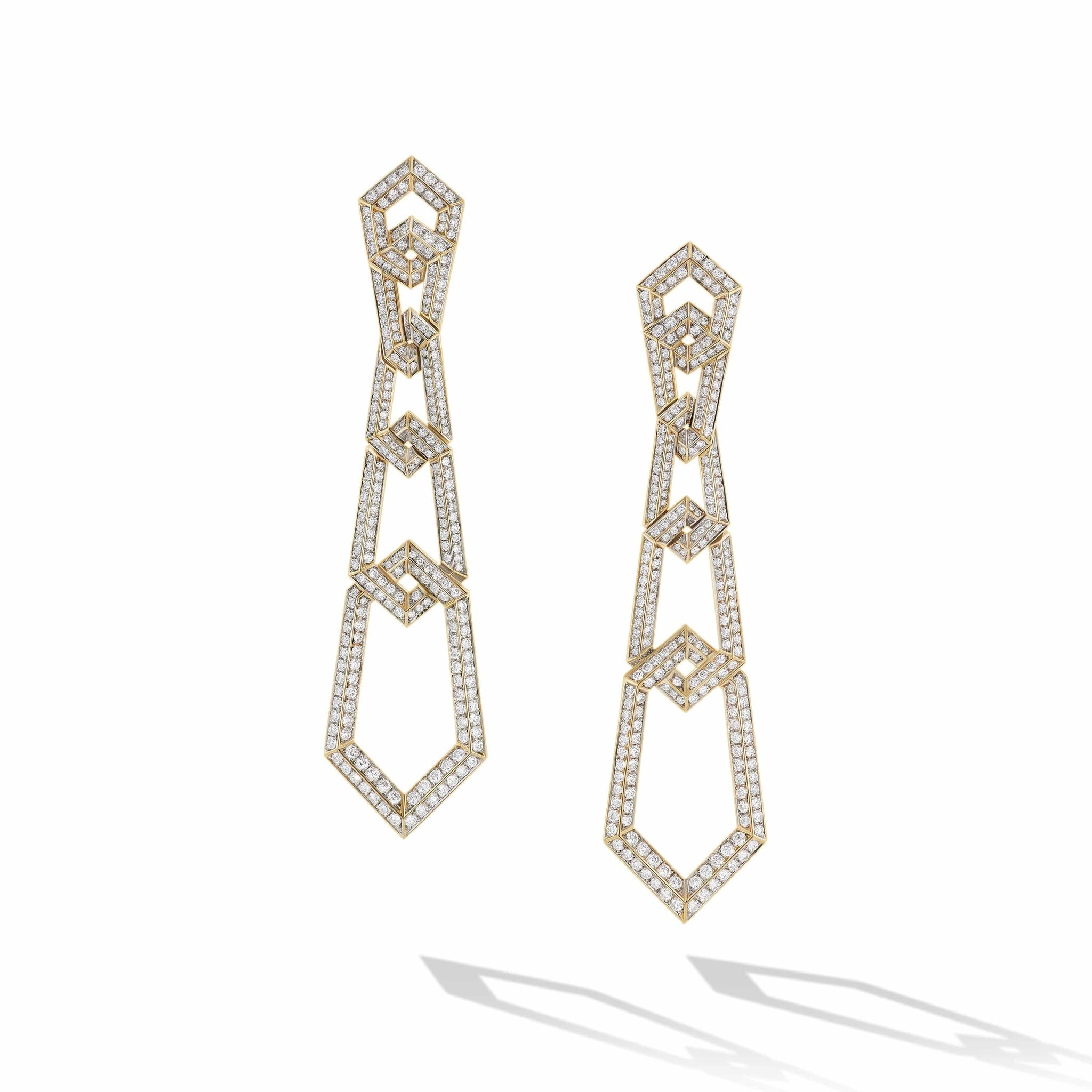 Carlyle Linked Drop Earrings in 18K Yellow Gold with Full Pavé Diamonds