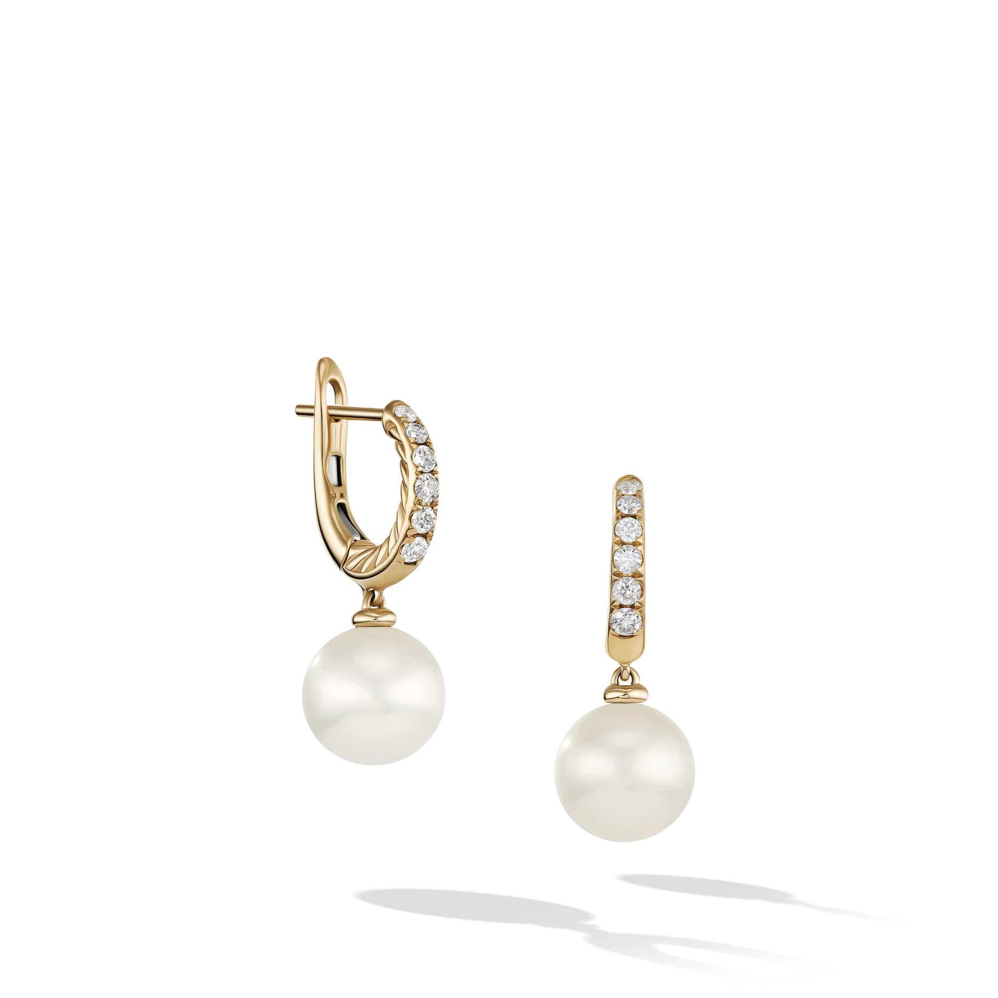 Pearl and Pavé Drop Earrings in 18K Yellow Gold with Diamonds