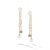 Pearl and Pavé Two Row Drop Earrings in 18K Yellow Gold with Diamonds