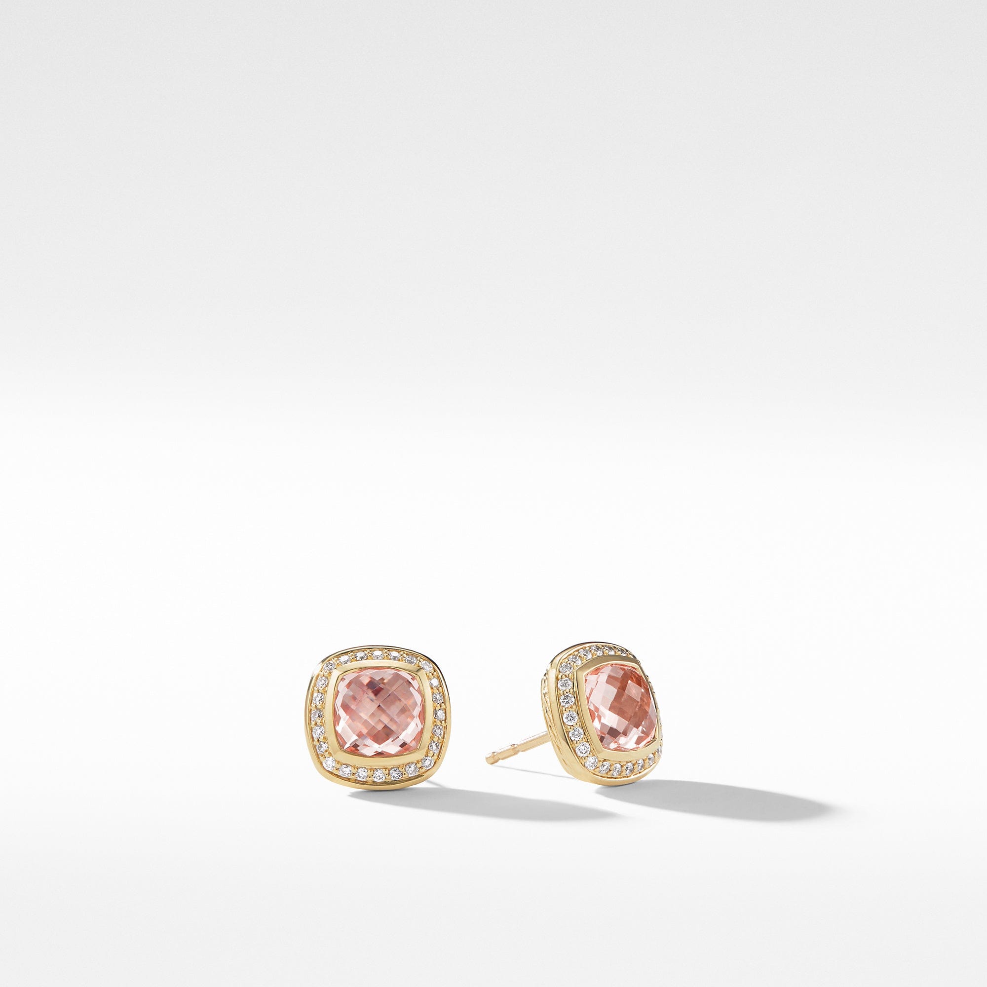 Albion Earrings with Morganite and Diamonds in 18K Gold, 7mm, Long's Jewelers