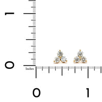 14K Yellow Gold Three Stone Diamond Cluster Stud Earrings