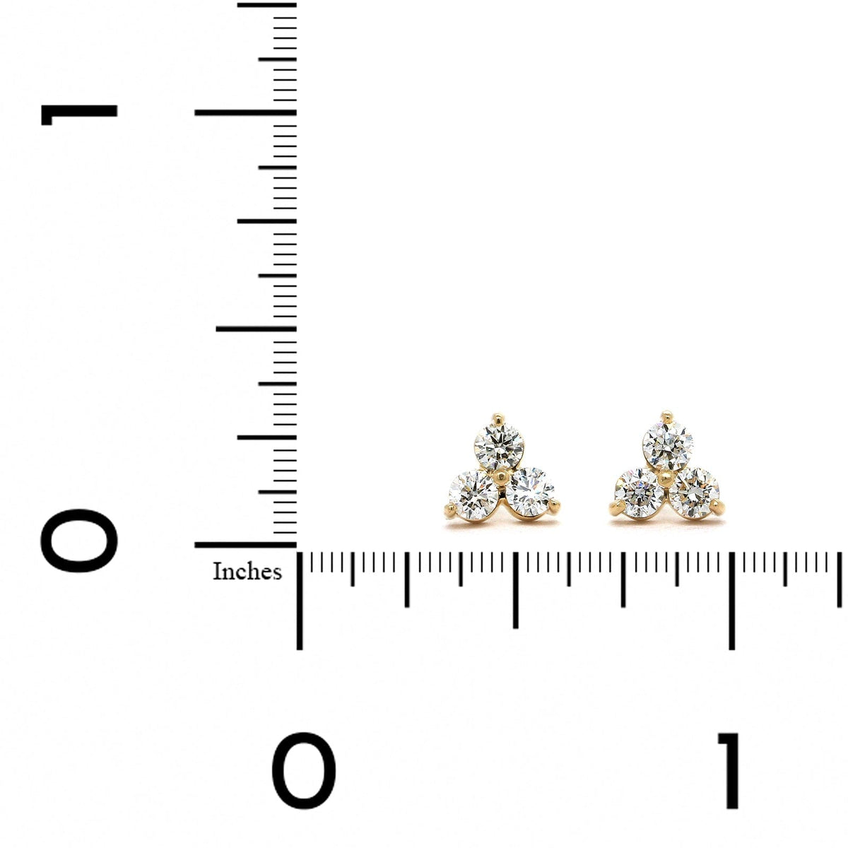 14K Yellow Gold Three Stone Diamond Cluster Stud Earrings