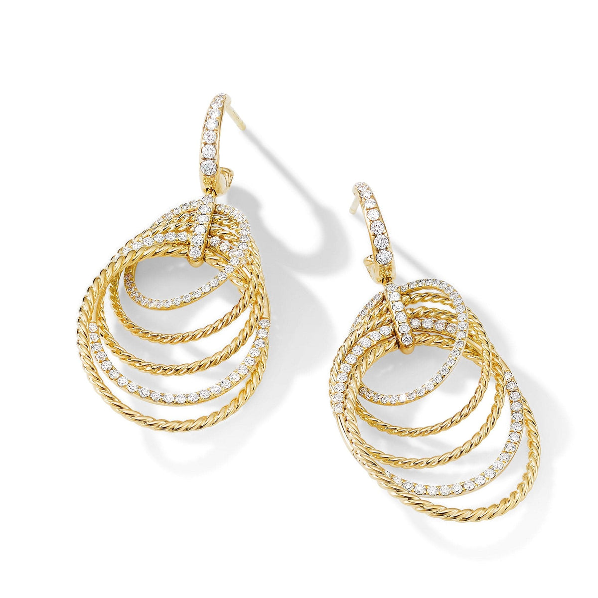 DY Origami Drop Earrings in 18K Yellow Gold with Pavé Diamonds