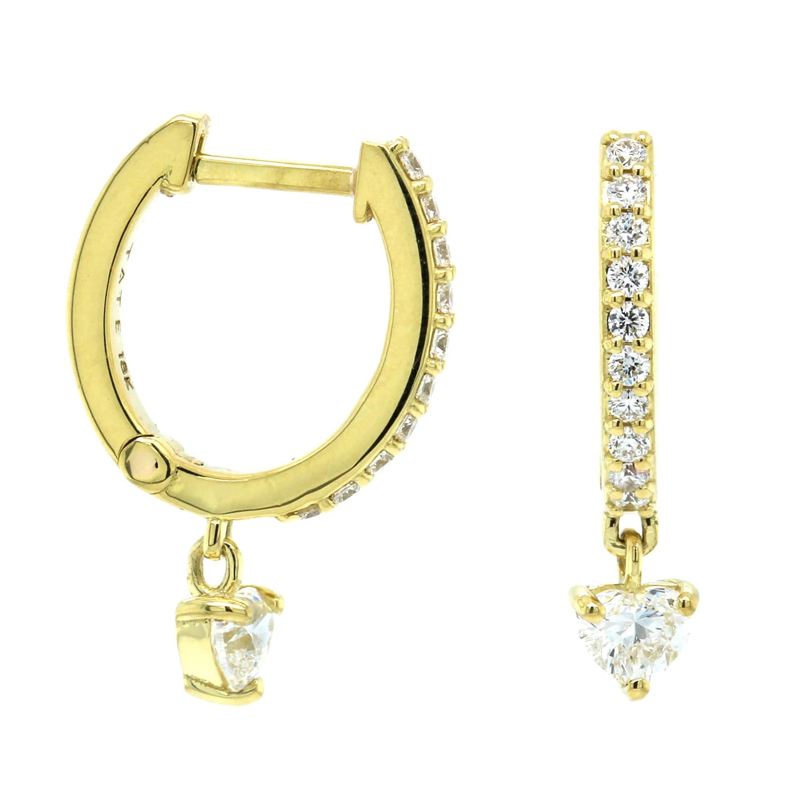 18K Yellow Gold Heart Shape Diamond Drop Earrings