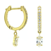 18K Yellow Gold Marquise Shape Diamond Drop Huggie Earrings, 18k yellow gold, Long's Jewelers