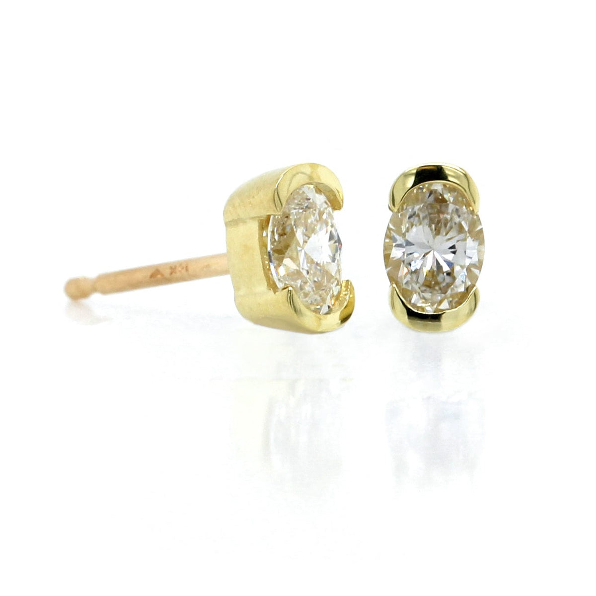 18K Yellow Gold Semi Bezel Oval Diamond Stud Earrings, 18k yellow gold, Long's Jewelers