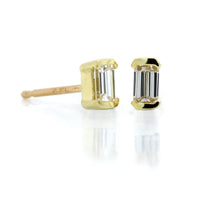 18K Yellow Gold Semi Bezel Emerald Diamond Stud Earrings, 18k yellow gold, Long's Jewelers