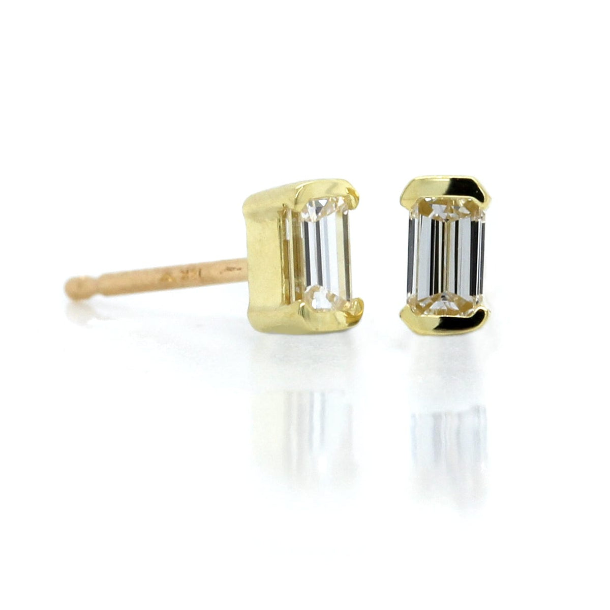 18K Yellow Gold Semi Bezel Emerald Diamond Stud Earrings, 18k yellow gold, Long's Jewelers