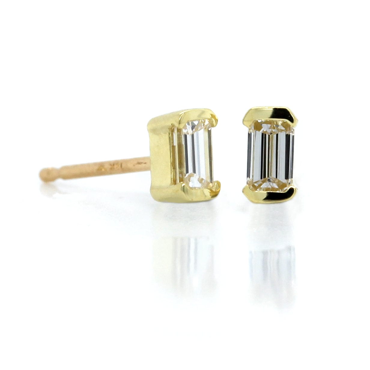 18K Yellow Gold Semi Bezel Emerald Diamond Stud Earrings, 18k yellow gold, Long's Jewelers