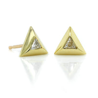 18K Yellow Gold Trillion Cut Diamond Stud Earrings, 18k yellow gold, Long's Jewelers