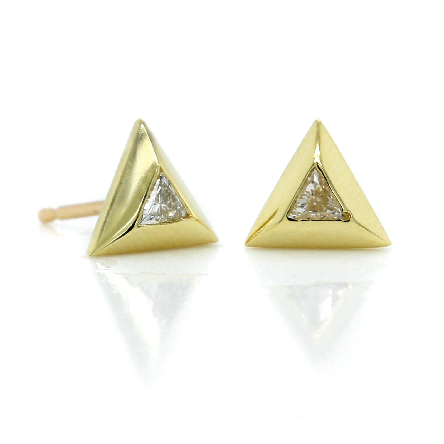 18K Yellow Gold Trillion Cut Diamond Stud Earrings, 18k yellow gold, Long's Jewelers