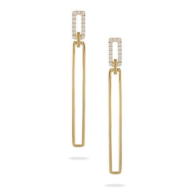 18K Yellow Gold Long Rectangle Diamond Drop Earrings, 18k yellow gold, Long's Jewelers