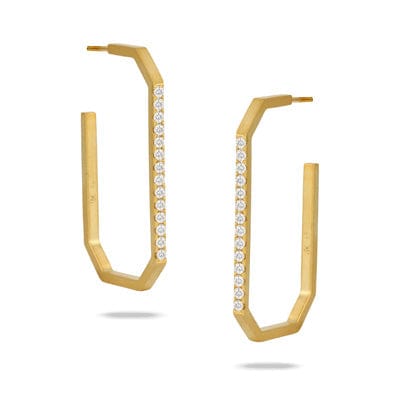 18K Yellow Gold Diamond Square Hoop Earrings, 18k yellow gold, Long's Jewelers