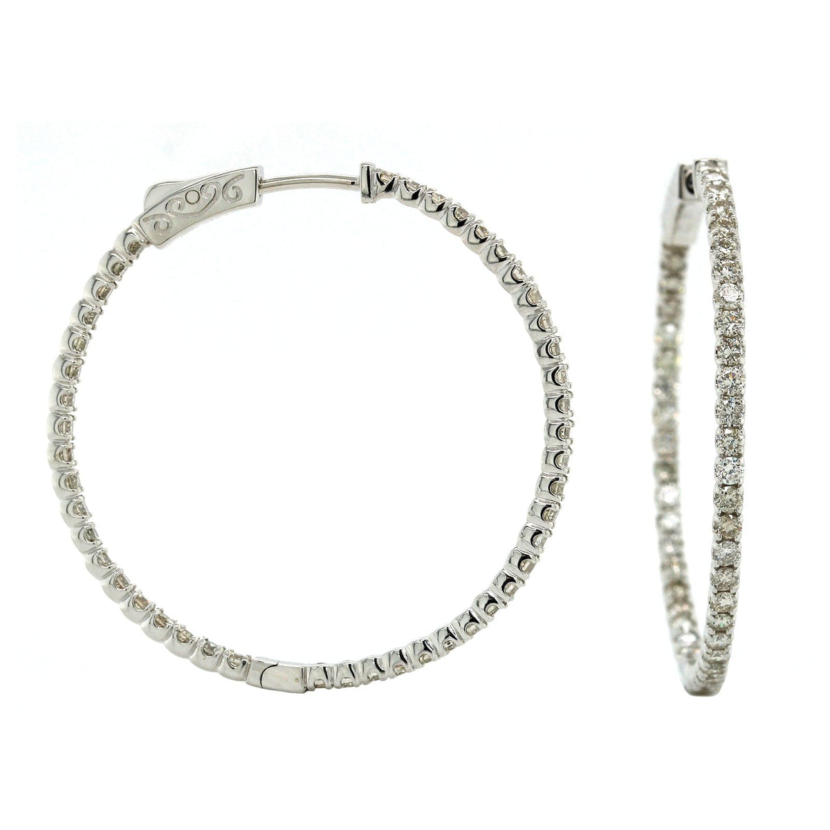 14K White Gold Inside Outside Diamond Hoop Earrings, 14k white gold, Long's Jewelers