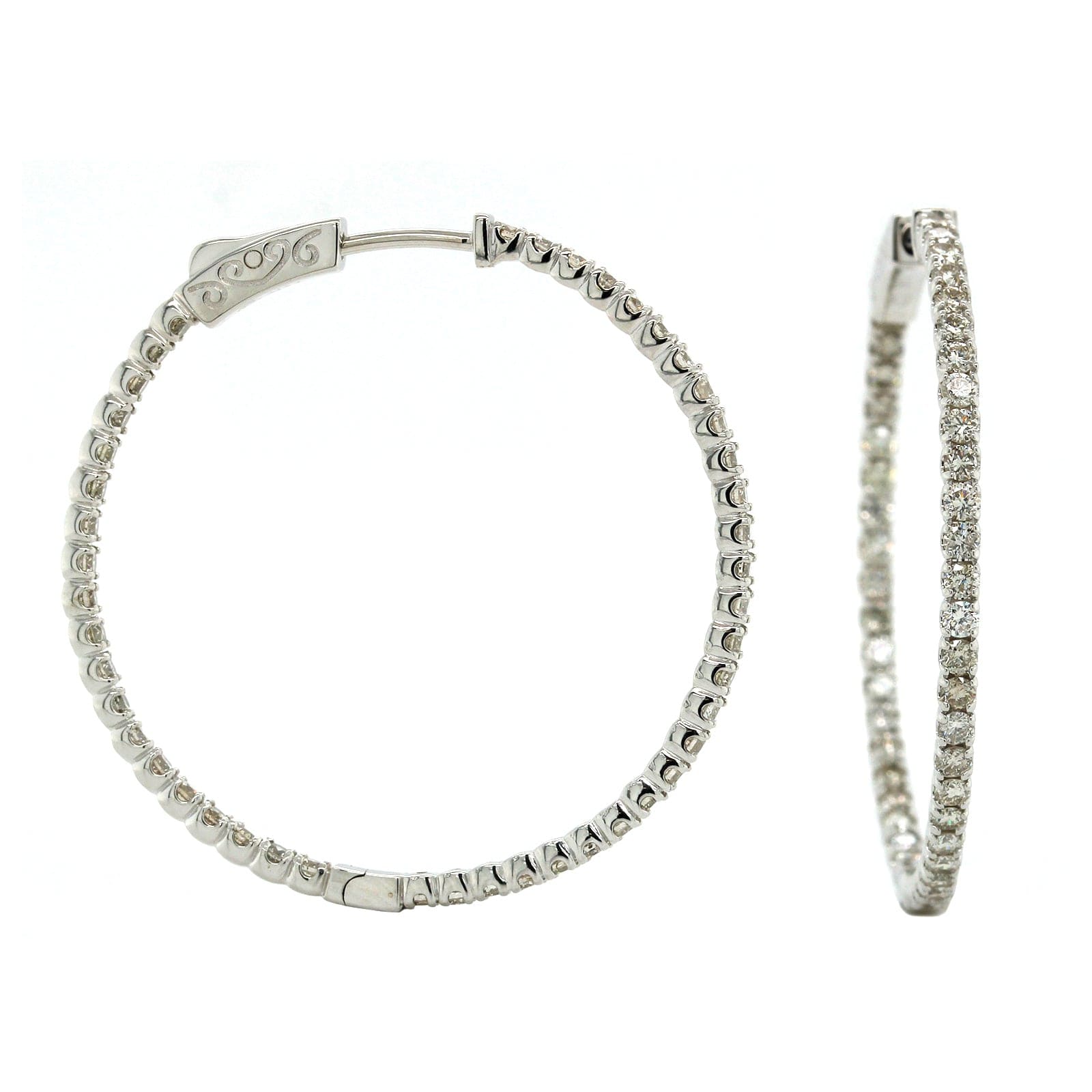 14K White Gold Inside Outside Diamond Hoop Earrings, 14k white gold, Long's Jewelers