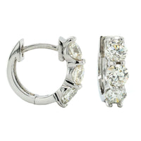 14K White Gold 3 Diamond Huggie Earrings, 14k white gold, Long's Jewelers