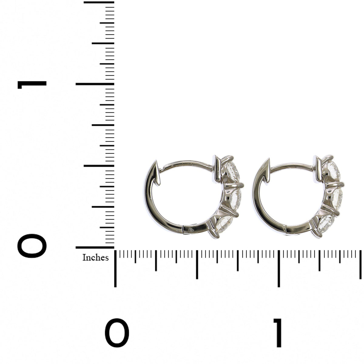 14K White Gold 3 Diamond Huggie Earrings, 14k white gold, Long's Jewelers